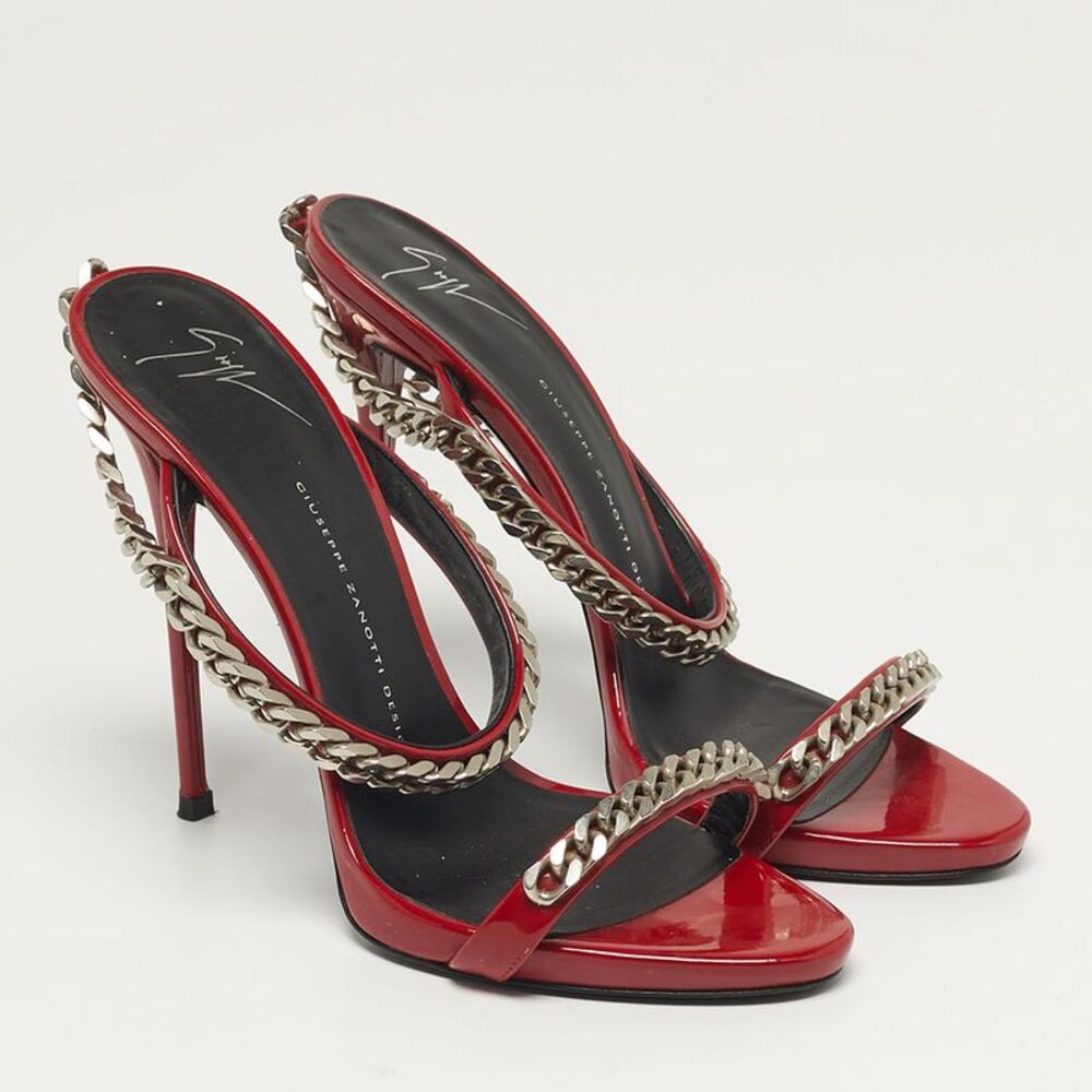 Giuseppe Zanotti Curb Chain Size 40 Red Patent Leather Slide Sandals - Picture 4 of 7